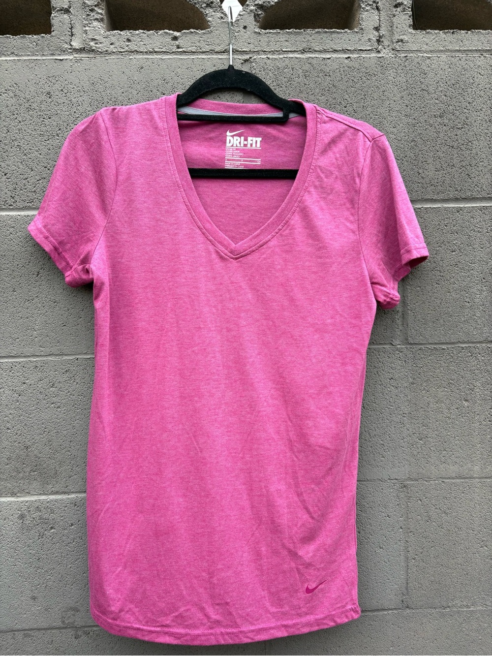 Nike Women's Pink V-Neck Dri-FIT Short Sleeve Tee